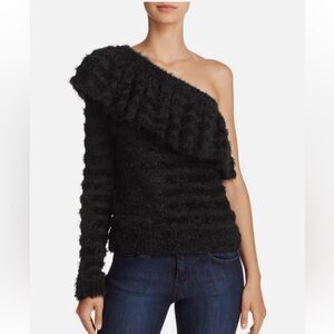 Wayf one shoulder ruffle shadow stripe sweater